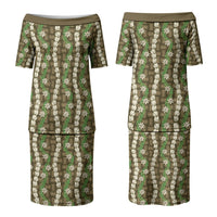 Pikake Maile Tiare Lei Couples Matching Puletasi and Hawaiian Shirt Natural Lauhala Pattern LT01 - Polynesian Pride