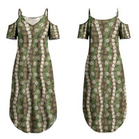 Pikake Maile Tiare Lei Couples Matching Summer Maxi Dress and Hawaiian Shirt Natural Lauhala Pattern LT01 - Polynesian Pride