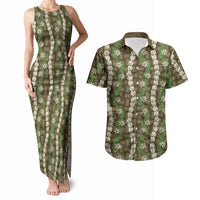 Pikake Maile Tiare Lei Couples Matching Tank Maxi Dress and Hawaiian Shirt Natural Lauhala Pattern LT01 Brown - Polynesian Pride