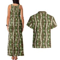 Pikake Maile Tiare Lei Couples Matching Tank Maxi Dress and Hawaiian Shirt Natural Lauhala Pattern