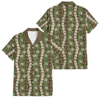 Pikake Maile Tiare Lei Family Matching Long Sleeve Bodycon Dress and Hawaiian Shirt Natural Lauhala Pattern LT01 Dad's Shirt - Short Sleeve Brown - Polynesian Pride