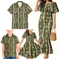 Pikake Maile Tiare Lei Family Matching Mermaid Dress and Hawaiian Shirt Natural Lauhala Pattern LT01 - Polynesian Pride