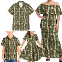 Pikake Maile Tiare Lei Family Matching Off Shoulder Maxi Dress and Hawaiian Shirt Natural Lauhala Pattern LT01 - Polynesian Pride