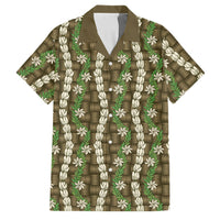 Pikake Maile Tiare Lei Family Matching Off Shoulder Short Dress and Hawaiian Shirt Natural Lauhala Pattern