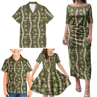 Pikake Maile Tiare Lei Family Matching Puletasi and Hawaiian Shirt Natural Lauhala Pattern LT01 - Polynesian Pride
