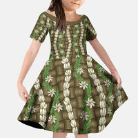 Pikake Maile Tiare Lei Family Matching Short Sleeve Bodycon Dress and Hawaiian Shirt Natural Lauhala Pattern