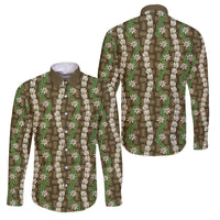 Pikake Maile Tiare Lei Family Matching Short Sleeve Bodycon Dress and Hawaiian Shirt Natural Lauhala Pattern LT01 Dad's Shirt - Long Sleeve Brown - Polynesian Pride