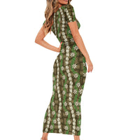 Pikake Maile Tiare Lei Family Matching Short Sleeve Bodycon Dress and Hawaiian Shirt Natural Lauhala Pattern