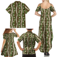 Pikake Maile Tiare Lei Family Matching Summer Maxi Dress and Hawaiian Shirt Natural Lauhala Pattern