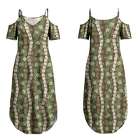 Pikake Maile Tiare Lei Family Matching Summer Maxi Dress and Hawaiian Shirt Natural Lauhala Pattern LT01 Mom's Dress Brown - Polynesian Pride