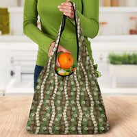 Pikake Maile Tiare Lei Grocery Bag Natural Lauhala Pattern