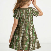 Pikake Maile Tiare Lei Kid Short Sleeve Dress Natural Lauhala Pattern LT01 - Polynesian Pride