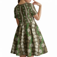 Pikake Maile Tiare Lei Kid Short Sleeve Dress Natural Lauhala Pattern LT01 - Polynesian Pride