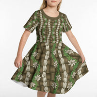 Pikake Maile Tiare Lei Kid Short Sleeve Dress Natural Lauhala Pattern LT01 - Polynesian Pride