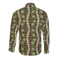 Pikake Maile Tiare Lei Long Sleeve Button Shirt Natural Lauhala Pattern