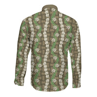 Pikake Maile Tiare Lei Long Sleeve Button Shirt Natural Lauhala Pattern LT01 - Polynesian Pride