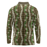 Pikake Maile Tiare Lei Long Sleeve Polo Shirt Natural Lauhala Pattern