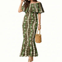 Pikake Maile Tiare Lei Mermaid Dress Natural Lauhala Pattern LT01 Women Brown - Polynesian Pride