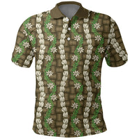 Pikake Maile Tiare Lei Polo Shirt Natural Lauhala Pattern LT01 Brown - Polynesian Pride