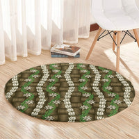 Pikake Maile Tiare Lei Round Carpet Natural Lauhala Pattern