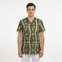 Pikake Maile Tiare Lei Scrub Top Natural Lauhala Pattern