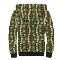Pikake Maile Tiare Lei Sherpa Hoodie Natural Lauhala Pattern