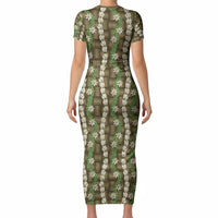 Pikake Maile Tiare Lei Short Sleeve Bodycon Dress Natural Lauhala Pattern LT01 - Polynesian Pride