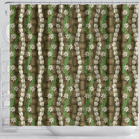 Pikake Maile Tiare Lei Shower Curtain Natural Lauhala Pattern