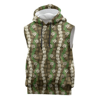 Pikake Maile Tiare Lei Sleeveless Hoodie Natural Lauhala Pattern