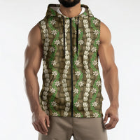Pikake Maile Tiare Lei Sleeveless Zip Hoodie Natural Lauhala Pattern