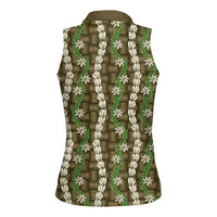 Pikake Maile Tiare Lei Women Sleeveless Polo Shirt Natural Lauhala Pattern