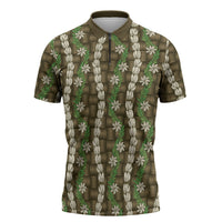 Pikake Maile Tiare Lei Zipper Polo Shirt Natural Lauhala Pattern LT01 Brown - Polynesian Pride