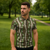 Pikake Maile Tiare Lei Zipper Polo Shirt Natural Lauhala Pattern LT01 - Polynesian Pride