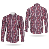Pikake Maile Tiare Lei Couples Matching Off Shoulder Maxi Dress and Long Sleeve Button Shirt Akala Lauhala Pattern LT01 - Polynesian Pride