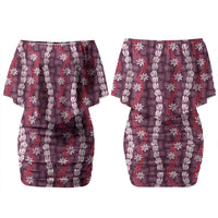 Pikake Maile Tiare Lei Couples Matching Off Shoulder Short Dress and Hawaiian Shirt Akala Lauhala Pattern LT01 - Polynesian Pride