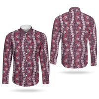 Pikake Maile Tiare Lei Couples Matching Off The Shoulder Long Sleeve Dress and Long Sleeve Button Shirt Akala Lauhala Pattern LT01 - Polynesian Pride
