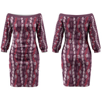 Pikake Maile Tiare Lei Couples Matching Off The Shoulder Long Sleeve Dress and Long Sleeve Button Shirt Akala Lauhala Pattern LT01 - Polynesian Pride