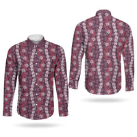 Pikake Maile Tiare Lei Couples Matching Puletasi and Long Sleeve Button Shirt Akala Lauhala Pattern LT01 - Polynesian Pride