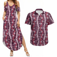 Pikake Maile Tiare Lei Couples Matching Summer Maxi Dress and Hawaiian Shirt Akala Lauhala Pattern LT01 Pink - Polynesian Pride