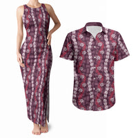 Pikake Maile Tiare Lei Couples Matching Tank Maxi Dress and Hawaiian Shirt Akala Lauhala Pattern LT01 Pink - Polynesian Pride