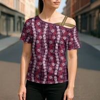 Pikake Maile Tiare Lei Cross Shoulder Shirt Akala Lauhala Pattern