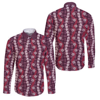 Pikake Maile Tiare Lei Family Matching Off The Shoulder Long Sleeve Dress and Hawaiian Shirt Akala Lauhala Pattern LT01 Dad's Shirt - Long Sleeve Pink - Polynesian Pride