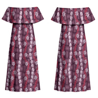 Pikake Maile Tiare Lei Family Matching Off Shoulder Maxi Dress and Hawaiian Shirt Akala Lauhala Pattern LT01 Mom's Dress Pink - Polynesian Pride