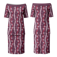 Pikake Maile Tiare Lei Family Matching Puletasi and Hawaiian Shirt Akala Lauhala Pattern LT01 Mom's Dress Pink - Polynesian Pride