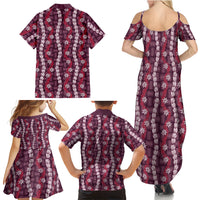 Pikake Maile Tiare Lei Family Matching Summer Maxi Dress and Hawaiian Shirt Akala Lauhala Pattern