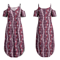 Pikake Maile Tiare Lei Family Matching Summer Maxi Dress and Hawaiian Shirt Akala Lauhala Pattern LT01 Mom's Dress Pink - Polynesian Pride