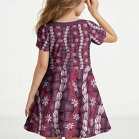 Pikake Maile Tiare Lei Kid Short Sleeve Dress Akala Lauhala Pattern LT01 - Polynesian Pride