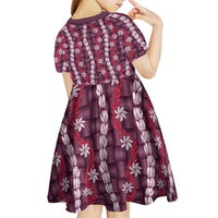 Pikake Maile Tiare Lei Kid Short Sleeve Dress Akala Lauhala Pattern