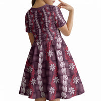 Pikake Maile Tiare Lei Kid Short Sleeve Dress Akala Lauhala Pattern LT01 - Polynesian Pride