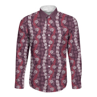 Pikake Maile Tiare Lei Long Sleeve Button Shirt Akala Lauhala Pattern LT01 Unisex Pink - Polynesian Pride